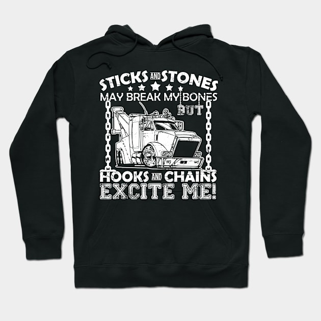 STICKS and STONES May Break My Bones Funny Tow Truck Hoodie by paola.illustrations